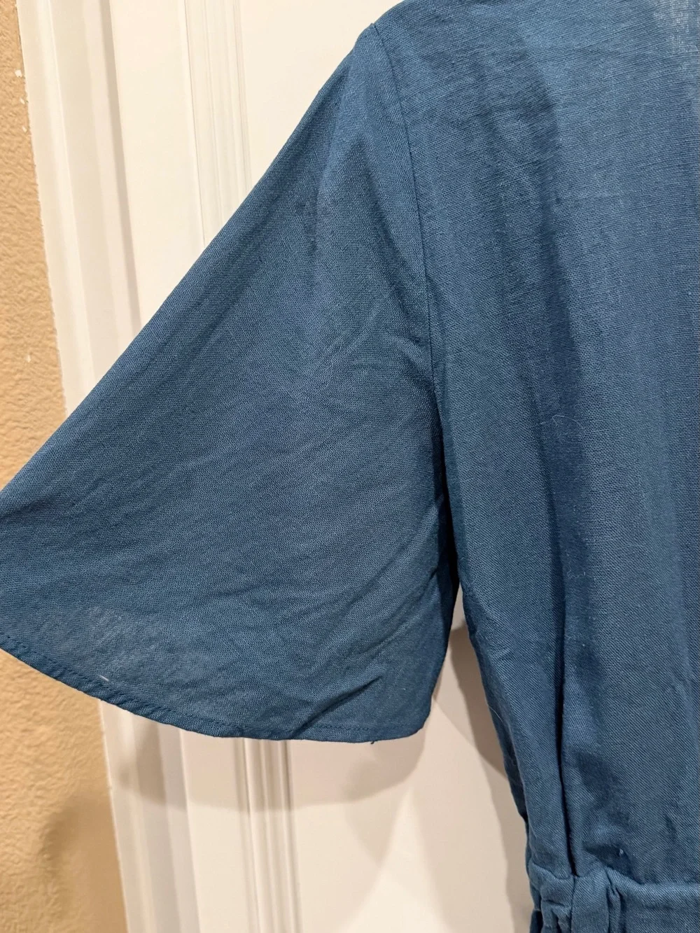 Zara linens Blue Wrap-Front Short Sleeve Jumpsuit